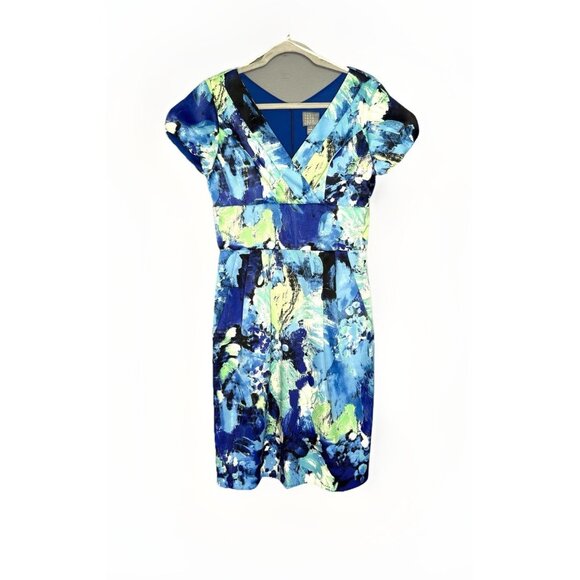 Rabbit Rabbit Rabbit Dress Womens 6 Blue Green Aqua Watercolor Print Art To Wear - Picture 1 of 10